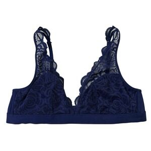 PINK Victoria Secret Lace Plunge Bralette Navy Lace Size Large